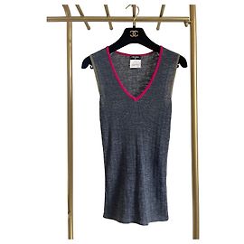 Top Chanel de lana diseño color-block cuello en V Otro