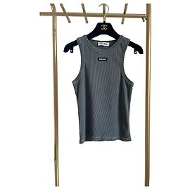 Miu Miu Cropped Ribbed Cotton Top Gray Other