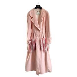 Fendi Beige Cashmere Coat with Feather Trim Other