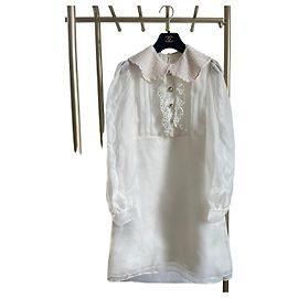 Miu Miu Silk Dress with Doll Collar and Long Sleeves Other