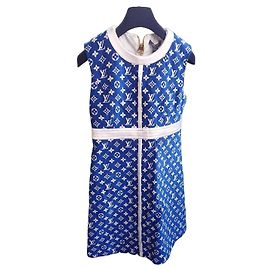 Louis Vuitton Monogram ärmelloses Kleid Weiß Blau
