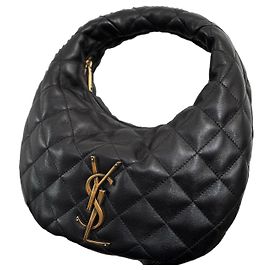 Autre Marque Saint Laurent Icarino Bolsa Hobo em Couro Acolchoado Preto Preto