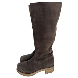 Bottes hautes en cuir marron Prada Marron