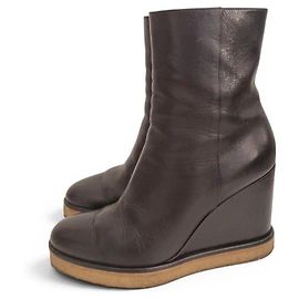 Céline Celine Keilabsatzstiefel aus schwarzem Leder Schwarz