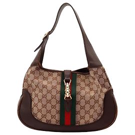 Borsa Hobo Gucci Monogram Canvas Pelle Marrone Marrone