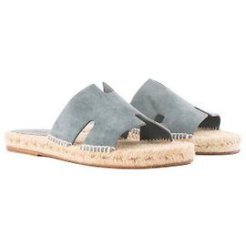 HERMÈS - Sandales Antigua Hermès en daim gris et raphia (T40) Grey