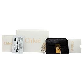 Vintage Chloé Padlock Leather Key Holder c. 2005 Black Gold Black