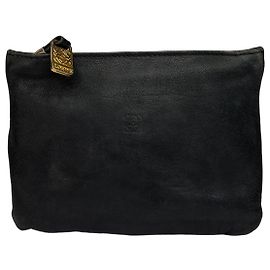 Vintage Loewe Leather Clutch Pouch Late 1970s Black Gold Black