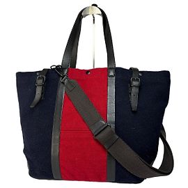 Vintage Burberry Wool-Blend Tote Navy Red Black Navy blue