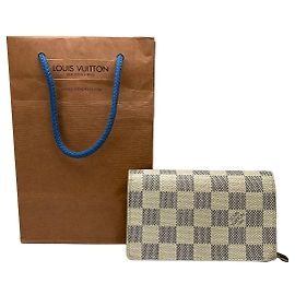 Cartera bifold Vintage Louis Vuitton Damier Azur c. finales de los 2000 Cream Beige