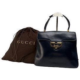 Vintage Gucci Structured Leather Top-Handle Bag Late 1970s Navy Navy blue