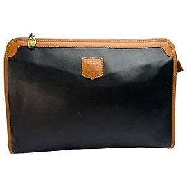 Céline Vintage Celine Leather Clutch Wallet c. Late 1980s Black Tan Black