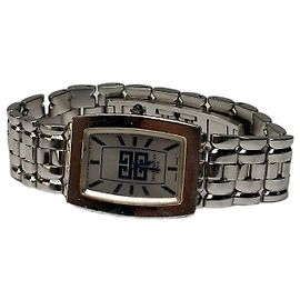 Vintage Givenchy Rectangular Quartz Watch Late 1990s Silver White Silvery