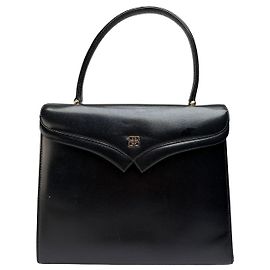 Vintage Givenchy strukturierte Lederhandtasche mit oberem Griff Späte 1970s Black Schwarz