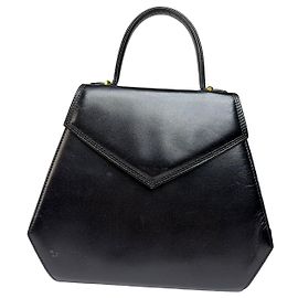 Vintage Givenchy Structured Leather Top-Handle Bag Black Gold Black