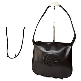Bolsa de Ombro com Aba em Couro Gravado Vintage Gucci Final dos anos 1990 Brown Marrom