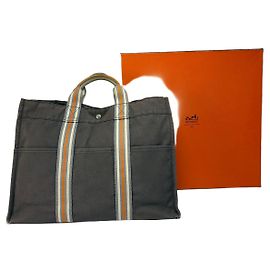 Bolso Tote Vintage Hermès Troca Canvas Finales de los 1990 Gris Oscuro Naranja Gris