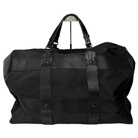 Sac de voyage Vintage Versace en nylon avec garnitures en cuir Noir Noir