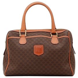 Céline Celine Monogram Canvas Boston Bag in Brown Leather Brown