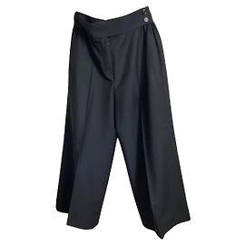 Louis Vuitton Calças de lã preta de cintura alta Preto