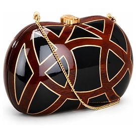 Rocio Holz-Clutch mit geometrischem Design in Schwarz Braun Schwarz