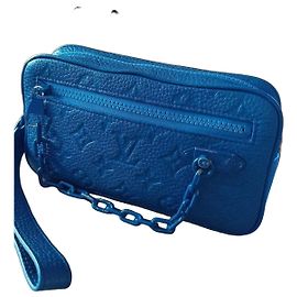 Louis Vuitton Monogram Embossed Blue Leather Pouch Blue