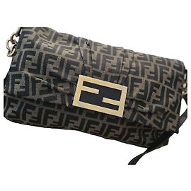 Fendi Bolso Baguette Zucca Canvas Castaño Negro