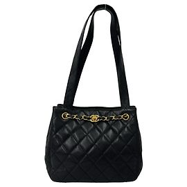 CHANEL Matelassé Coco Mark Black Semi Shoulder Bag Black