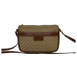 Bolso de hombro de cuero Gucci Vintage Micro GG Logo Pattern Castaño