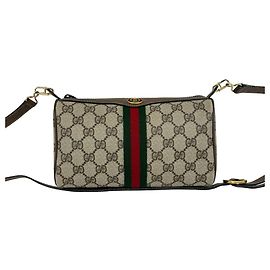 Bolsa de ombro Gucci Old Gucci Sherry Line com padrão de logo GG Marrom Vermelho Verde