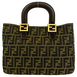 FENDI Vintage Zucca Pattern Handbag Brown Black