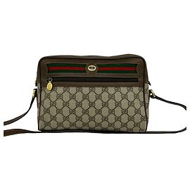 Gucci Old Sherry Line GG Logo Pattern Leather Shoulder Bag Brown Red Green
