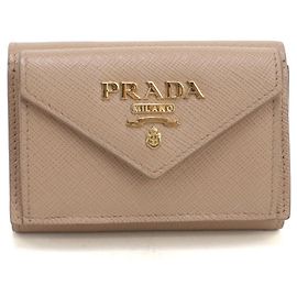 Portafoglio Prada a tre scomparti in pelle beige Beige