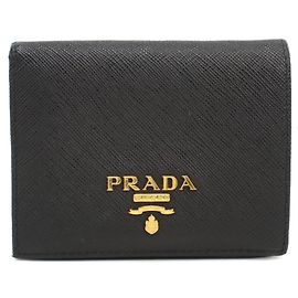 Portefeuille bi-fold Prada en cuir de veau noir Noir