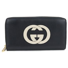 Carteira longa Gucci em couro preto Preto