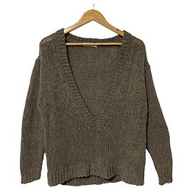 Autre Marque Jersey de punto Babylone Mix Yarn con cuello en V Castaño
