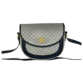 Gucci Vintage Micro GG Pattern Leather Shoulder Bag Navy blue