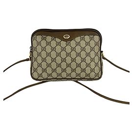 Gucci Vintage GG Pattern Logo Leather Shoulder Bag Brown