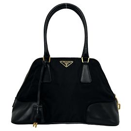Bolsa de Ombro Prada em Tessuto Pocono com Logotipo Triangle Preto