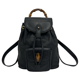 Sac à dos en cuir Gucci Vintage Bamboo Noir