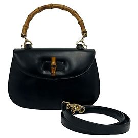 GUCCI Vintage Bamboo Leder 2-Way Schultertasche Schwarz