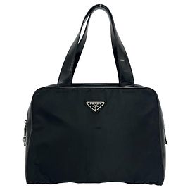 Prada Triangle Logo Hardware Tessuto Pocono Handbag Black
