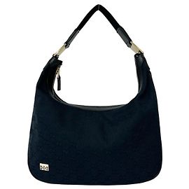 Bolsa de Ombro em Couro e Tela com Padrão GG Logo Gucci Preto