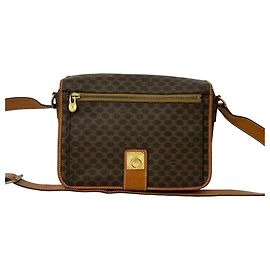 Céline Borsa a tracolla/Pouch in pelle con motivo Blazon Macadam Celine Marrone