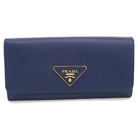 Portafoglio lungo Prada bifold in pelle di vitello Navy Blu navy
