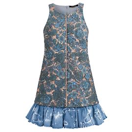 Roberto Cavalli Frühjahr 2015 Brokat- und Denimkleid Braun Blau
