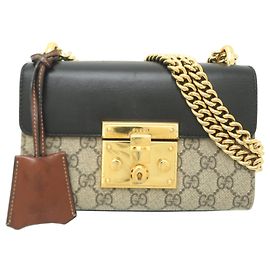 Borsa a tracolla con catena Gucci GG Supreme Marrone Beige