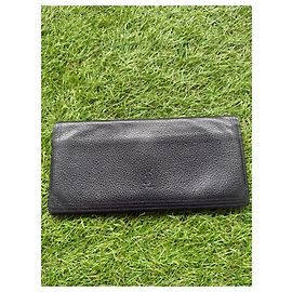Yves Saint Laurent Black Grained Leather Long Wallet Black