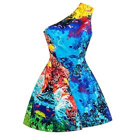 Mary Katrantzou Robe Asymétrique Imprimée Aquarium Printemps 2012 Multicolore
