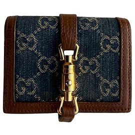 Carteira Gucci Jackie 1961 em Denim GG e couro Marrom Azul